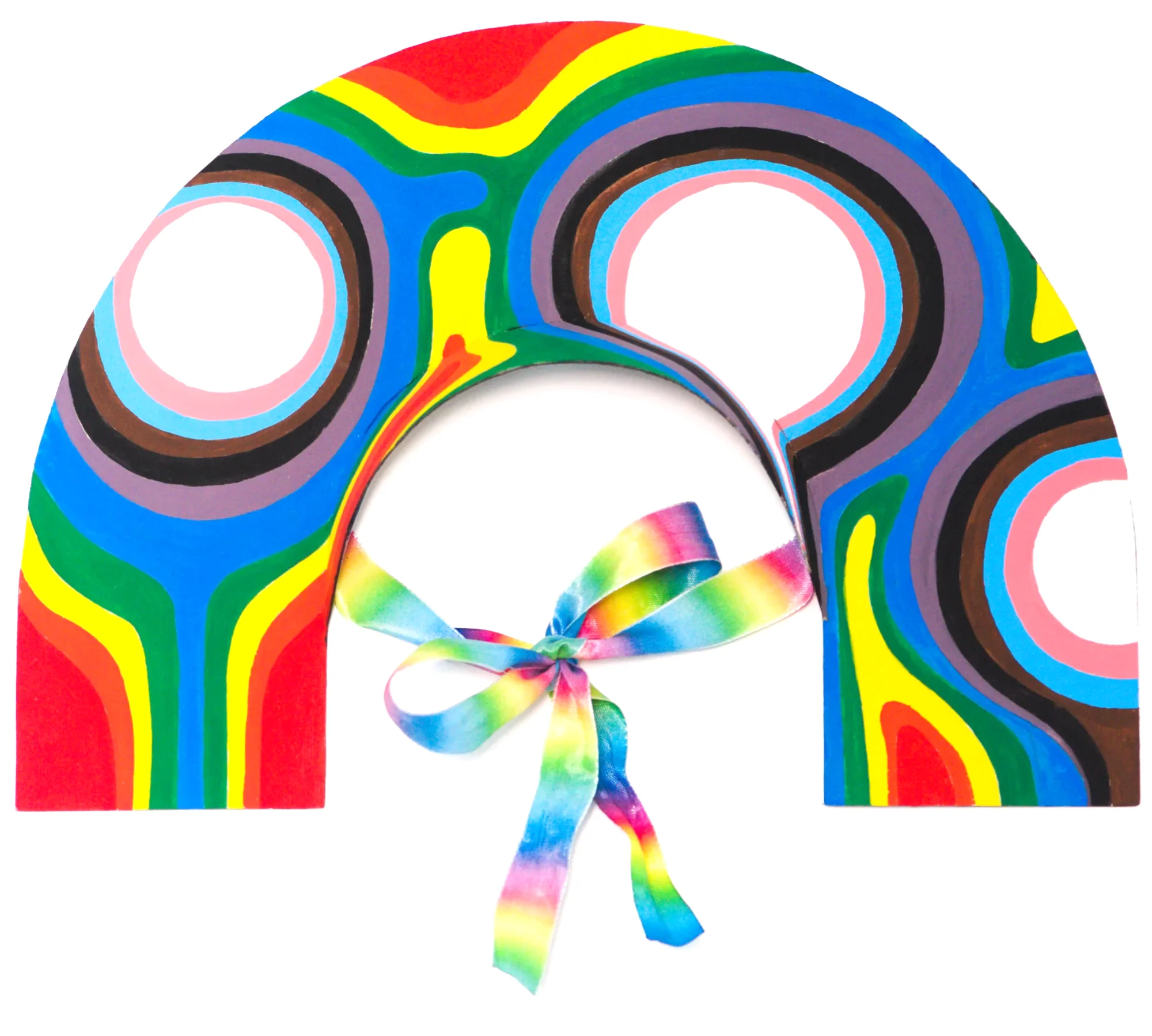 A kokoshnik painted in the colors of the Progress Pride flag